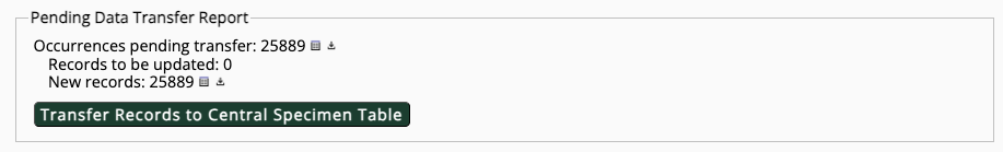 Screenshot of Pending Data Transfer Report