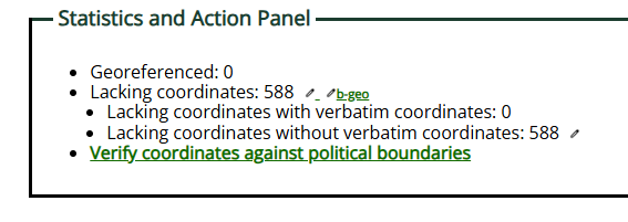 Coordinates Statistics Panel