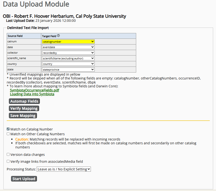 Example of Data Upload Module