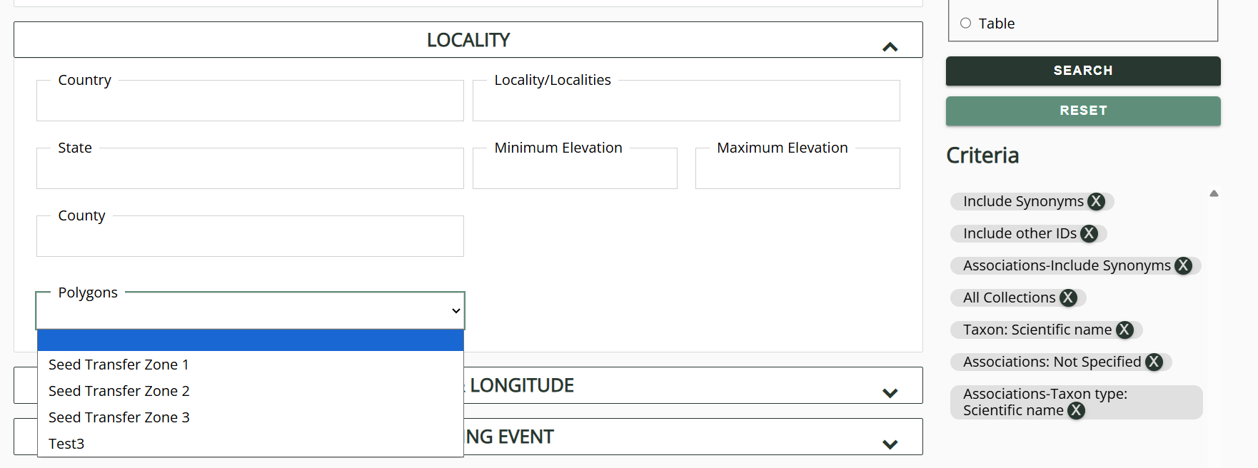 Public Search Interface with Polygon Search Enabled
