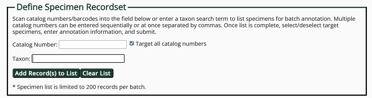 Formulaire de recherche pour l'annotation en lot
