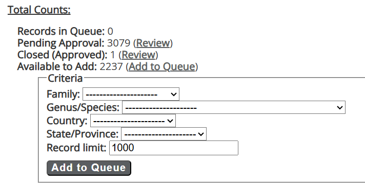 Ajouter des spécimens à la file d'attente de crowdsourcing