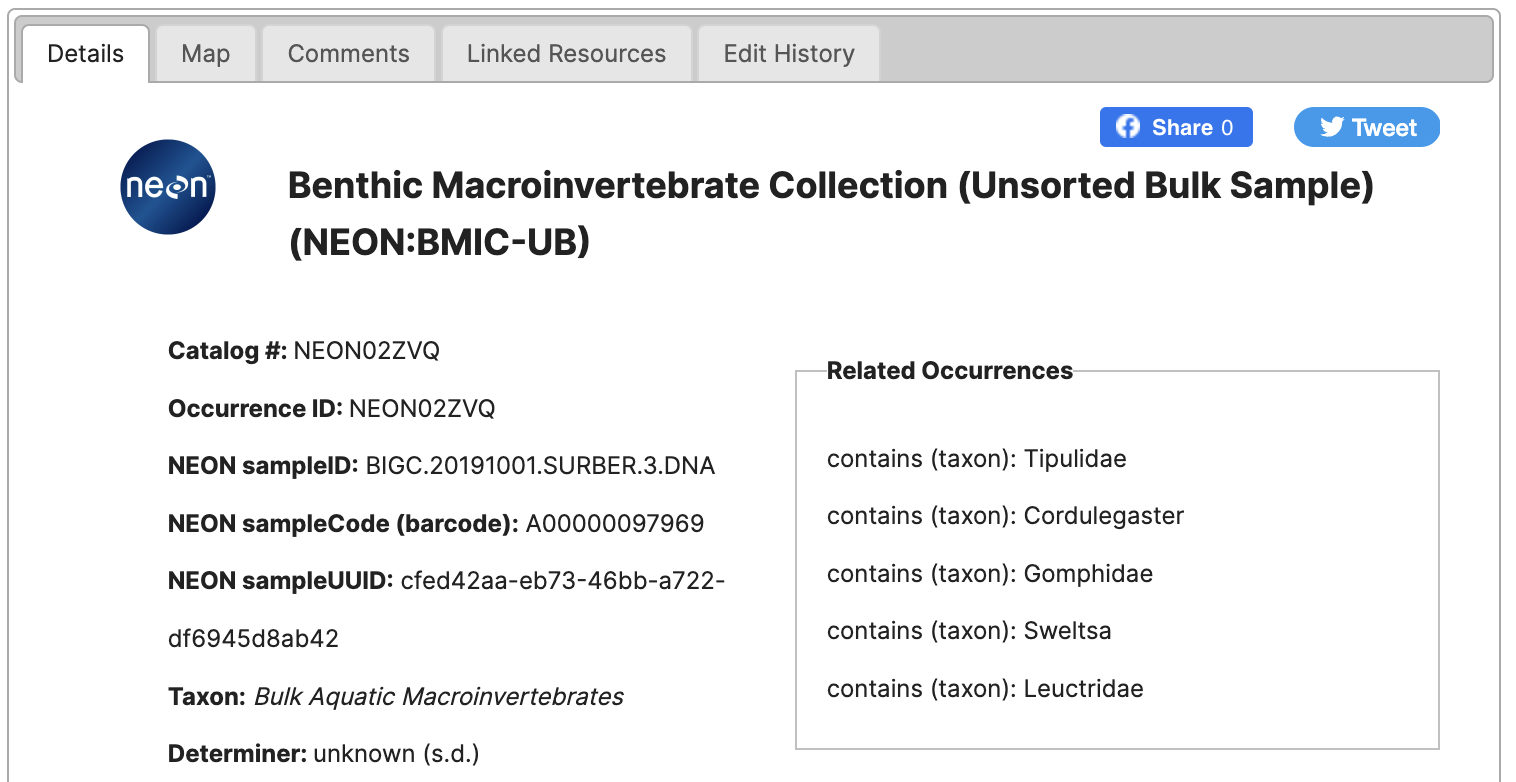 Example Taxon Observation Linkage
